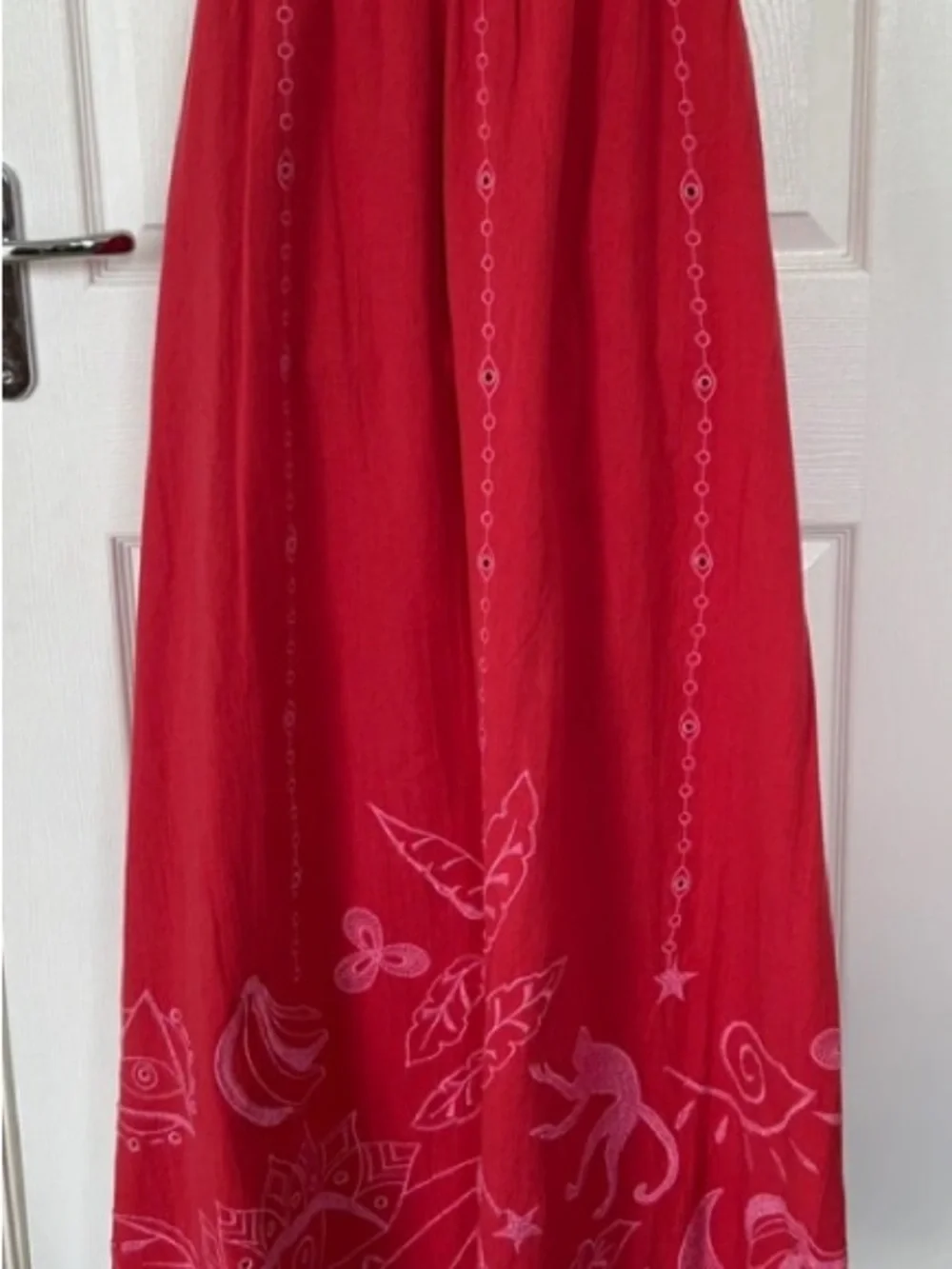 next Red Maxi Skirt with Light Pink Embroidered Motifs